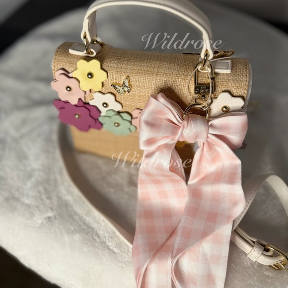 Betsey Johnson spring Floral flowers butterfly pink gingham bow satchel bag - Picture 5 of 11